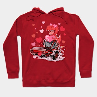 Valentines Day Kids Dinosaur Ridding Truck Hearts Hoodie